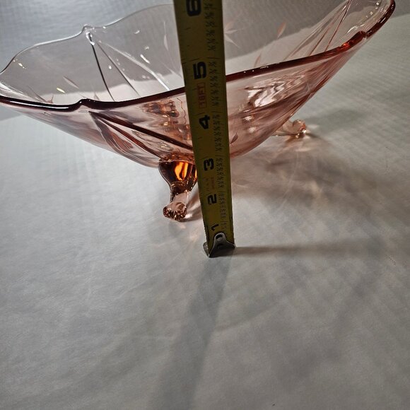 Jubilee Lancaster Pink Depression Large Glass Bowl Vintage Etched Floral Footed - Picture 13 of 13